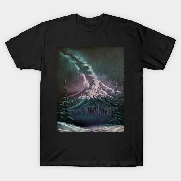 Teal and Purple Milky Way Galaxy Landscape T-Shirt by J&S mason